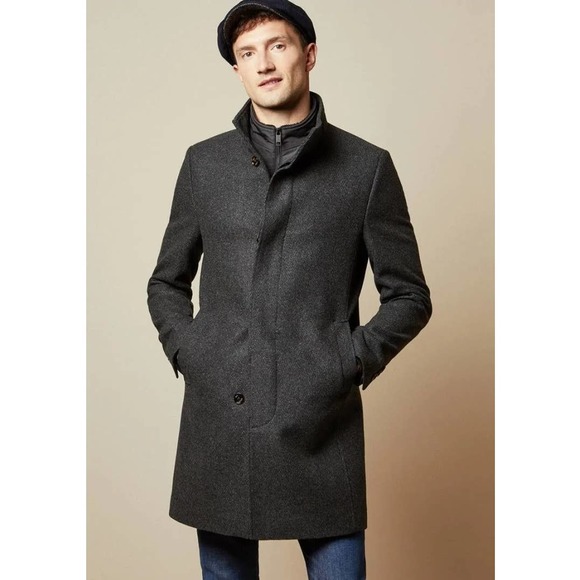 Ted Baker London Other - Ted Baker London Grey Funnel Neck Wool Blend Coat With Inset Bib Size 6 NWT